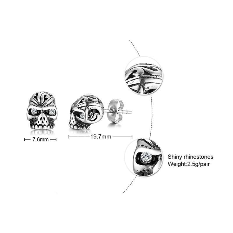 Men's Stainless Steel Skull Head Stud Earrings