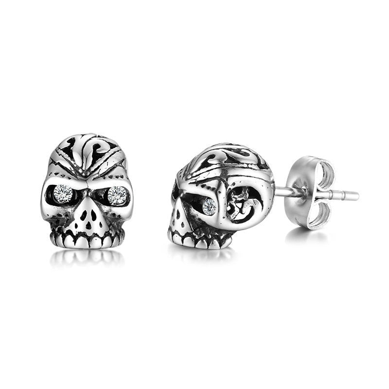 Men's Stainless Steel Skull Head Stud Earrings