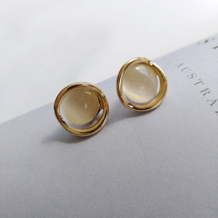 Clear Stone Gold Circle Clip On Earrings