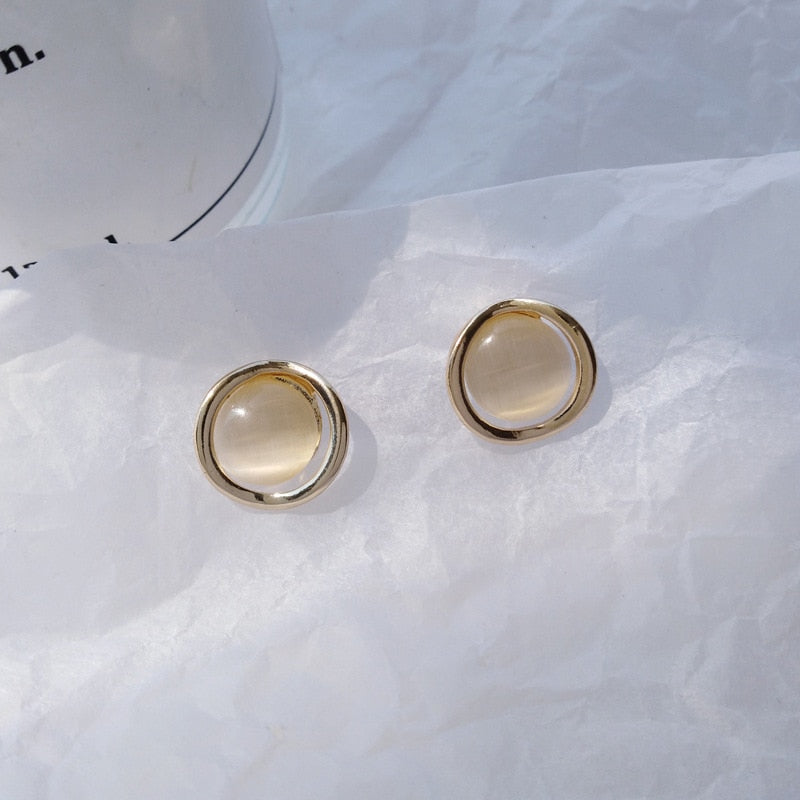 Clear Stone Gold Circle Clip On Earrings