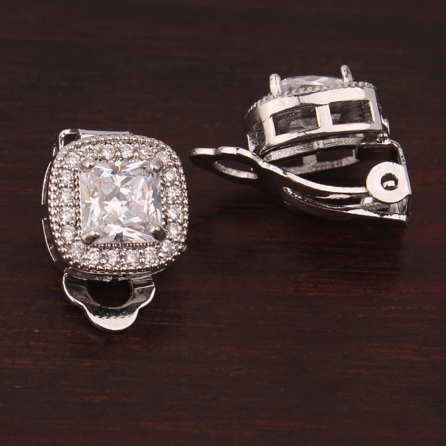 Square CZ Crystal Clip On Earrings