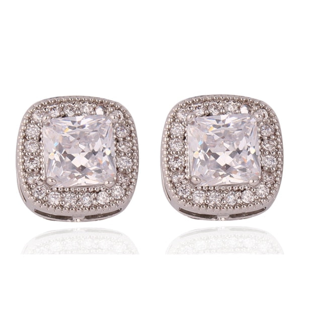 Square CZ Crystal Clip On Earrings