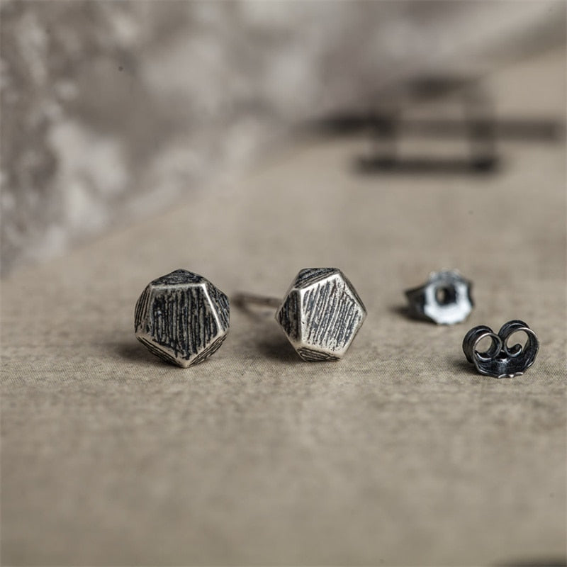 925 Sterling Silver Brushed Metal Oxidised Cube Stud Earrings