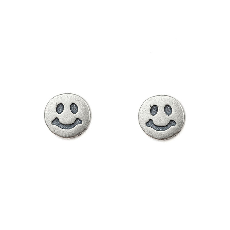 925 Sterling Silver Smiley Face Stud Earrings