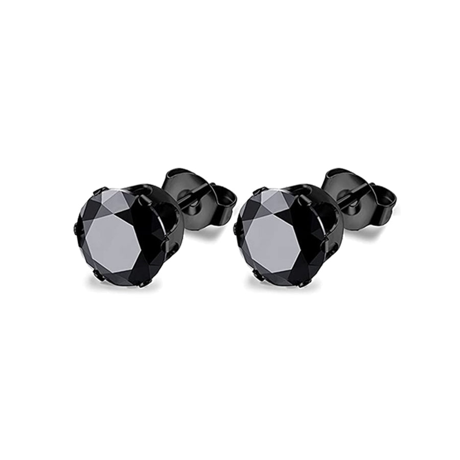 Stainless Steel Black & Clear Cubic Zirconia Stud Earrings 3mm - 8mm