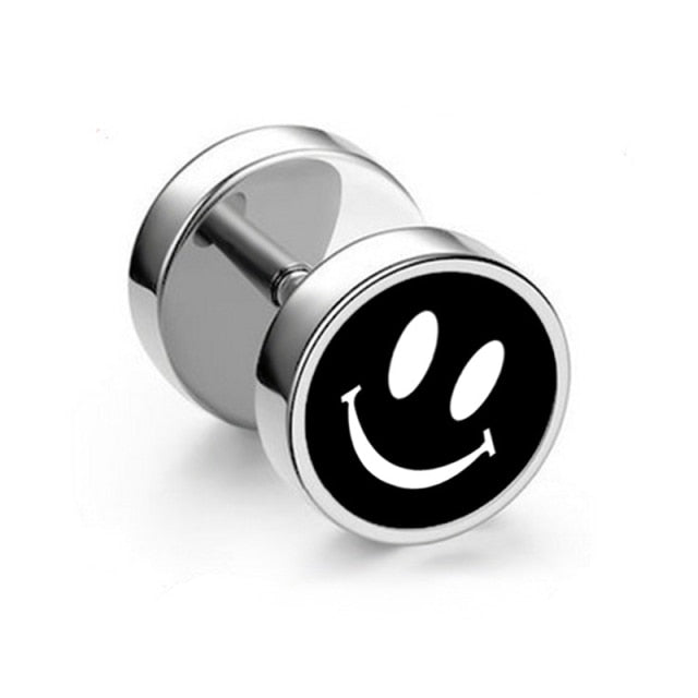 Emoji Sign Silver Barbel Stud Earrings