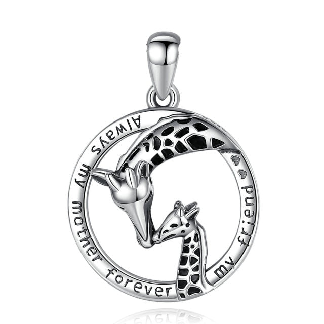 925 Sterling Silver Giraffe Mother & Child Necklace