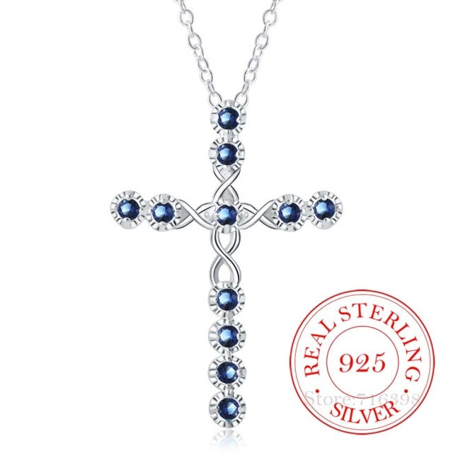 925 Sterling Silver Women’s Crystal Cross Pendant Necklace