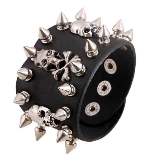 Black Skull & Spike Leather Bracelet