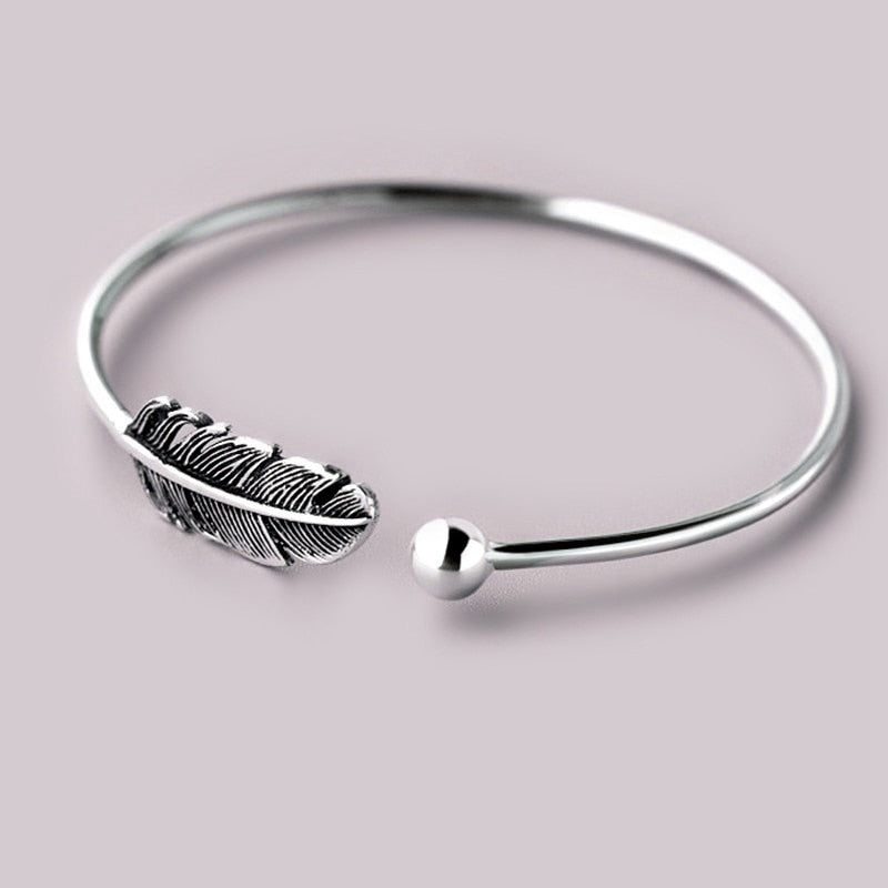 Sterling Silver Women’s Feather Bangle