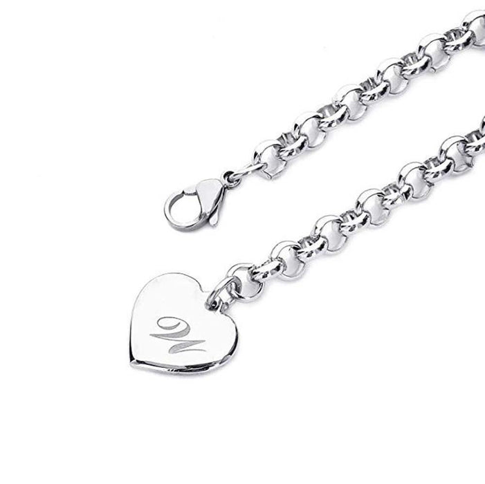 925 Sterling Silver A-Z  Heart Charm Bracelet