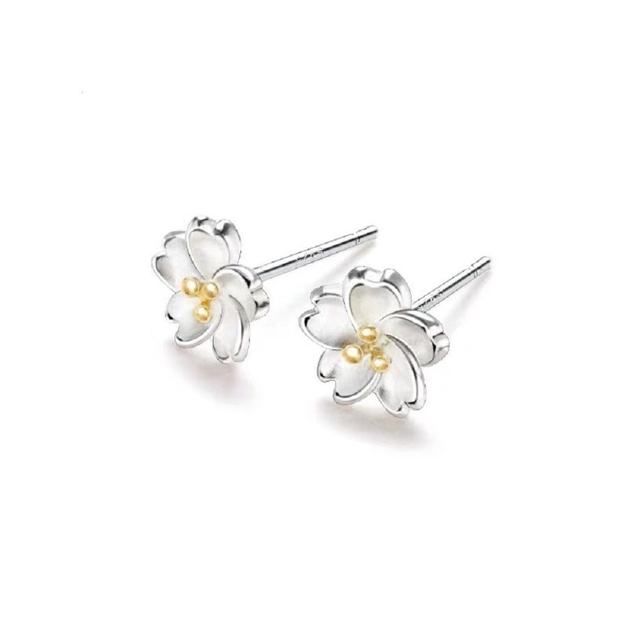 Sterling Silver Azalea Flower Stud Earrings