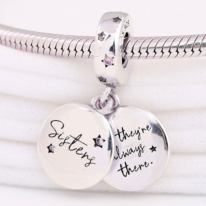 925 Sterling Silver Double Disc Sister Pendant Charm