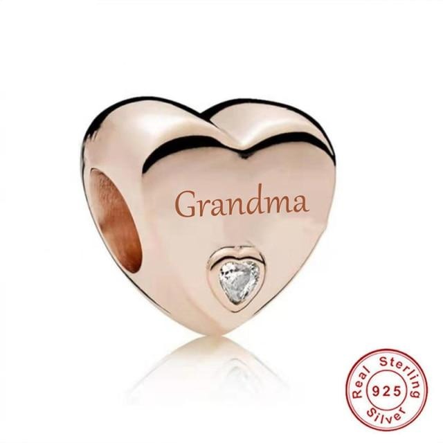 925 Sterling Silver Rose Gold Family Heart Charm Collection