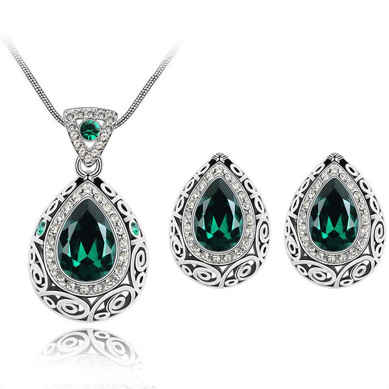 Women's Crystal Earrings & Necklace Gemstone Jewellery Set