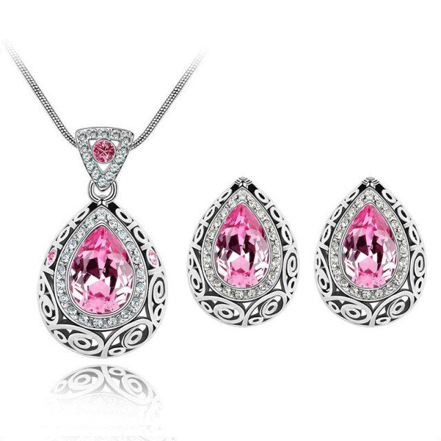 Women's Crystal Earrings & Necklace Gemstone Jewellery Set