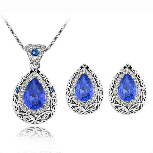 Women's Crystal Earrings & Necklace Gemstone Jewellery Set