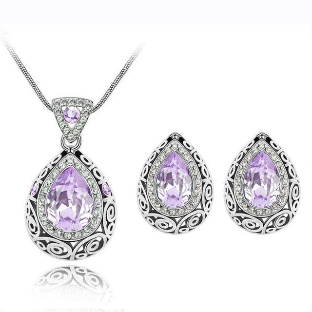 Women's Crystal Earrings & Necklace Gemstone Jewellery Set