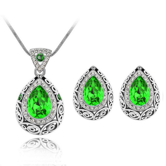 Women's Crystal Earrings & Necklace Gemstone Jewellery Set