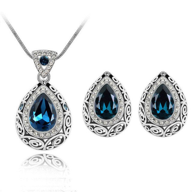 Women's Crystal Earrings & Necklace Gemstone Jewellery Set