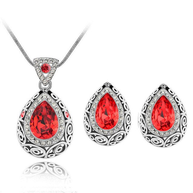 Women's Crystal Earrings & Necklace Gemstone Jewellery Set