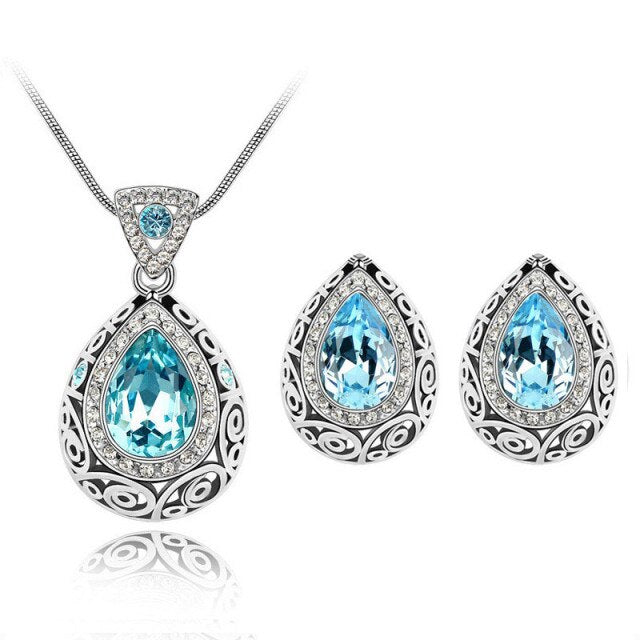 Women's Crystal Earrings & Necklace Gemstone Jewellery Set