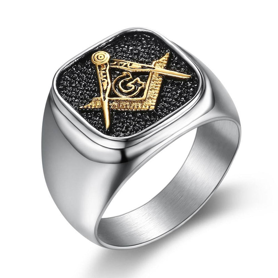 925 Sterling Silver Men's  Masonic Square and Compass Ring