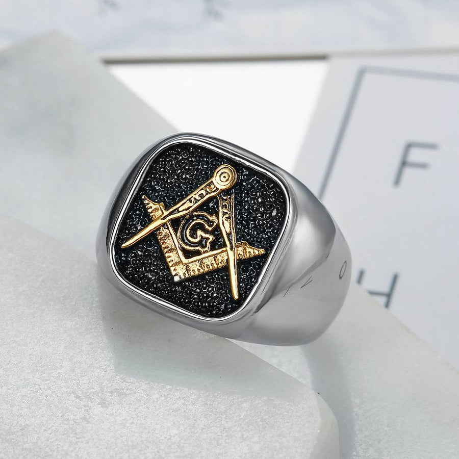 925 Sterling Silver Men's  Masonic Square and Compass Ring