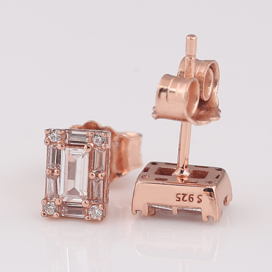 925 Sterling Silver 9ct Rose Gold Square Crystal Stud Earrings