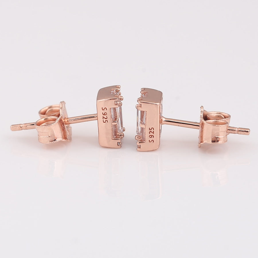 925 Sterling Silver 9ct Rose Gold Square Crystal Stud Earrings