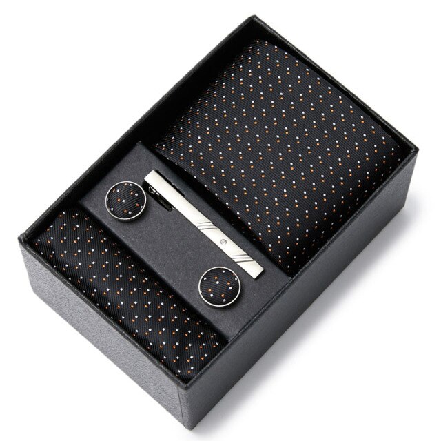 Men's Silk Pattern Neck Tie Giftbox Set (Tie, Cufflinks, Tie Clip & Handkerchief)