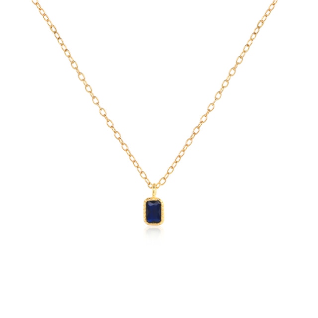 9ct Gold Plated Sterling Silver Emerald Cut Sapphire Solitaire Necklace