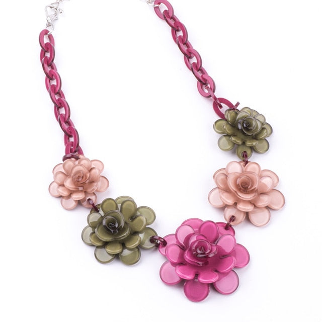 Acrylic Flower 70's Statement Necklace
