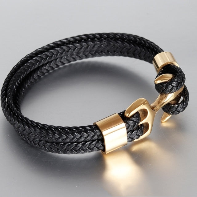 Titanium Steel Anchor Braided Leather Bracelet