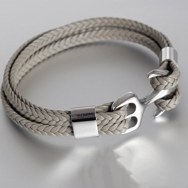 Titanium Steel Anchor Braided Leather Bracelet