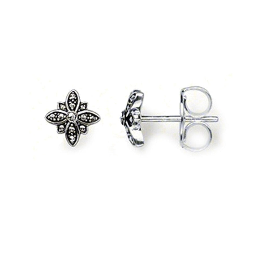 Sterling Silver Miniature Black Crystal Star Stud Earrings