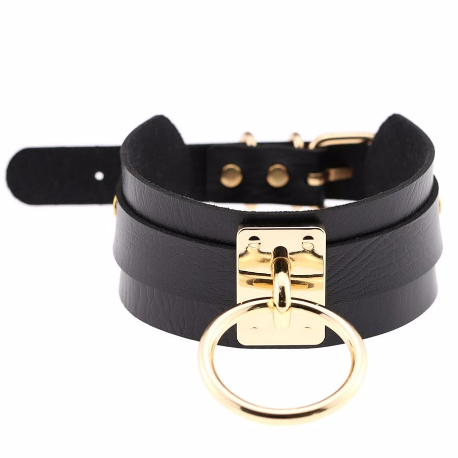 Gold O-Ring Wide Leather Choker Collection