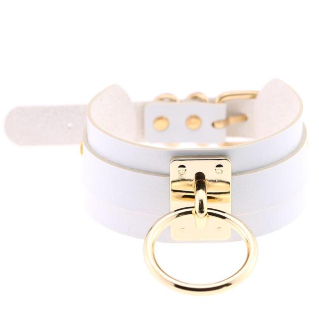 Gold O-Ring Wide Leather Choker Collection