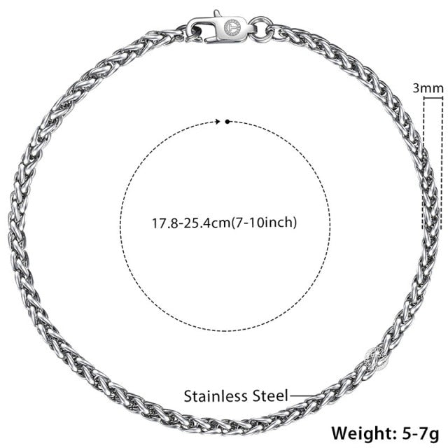 Men’s stainless steel link chain bracelet 3mm-10mm