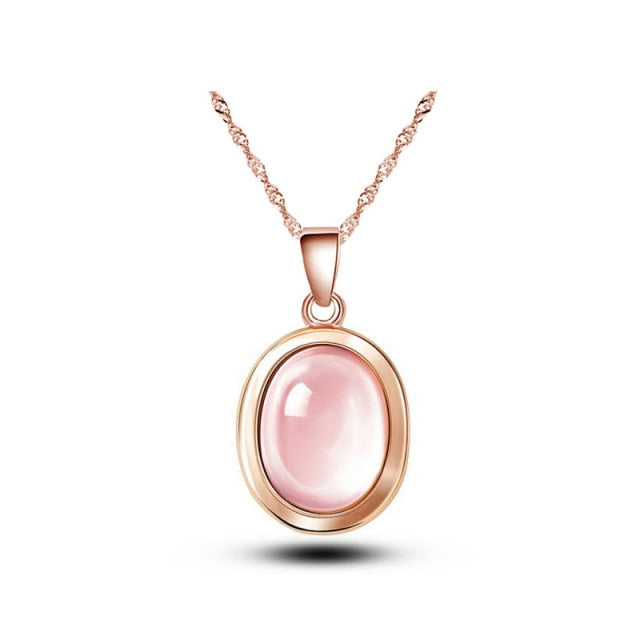 Sterling Silver Rose Gold Pink Opal Stone Jewellery Set