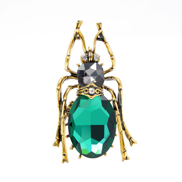 Large Emerald Crystal Beetle Brooch