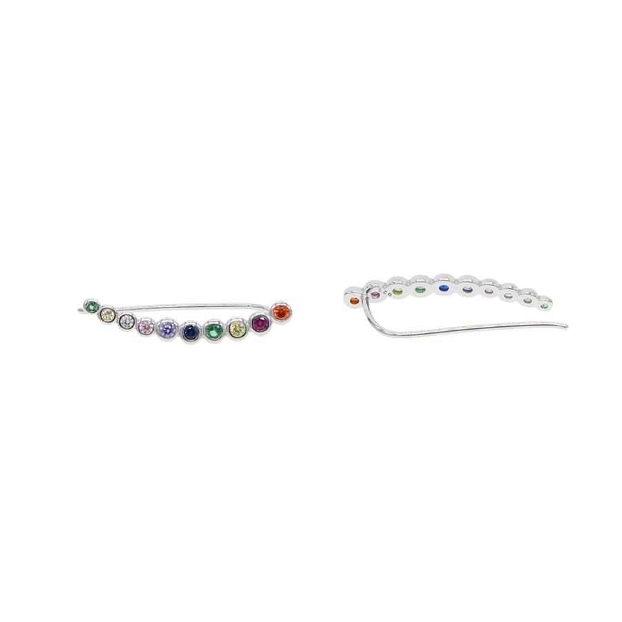 Sterling Silver Curved Multi Colour Rainbow Ear Climbers