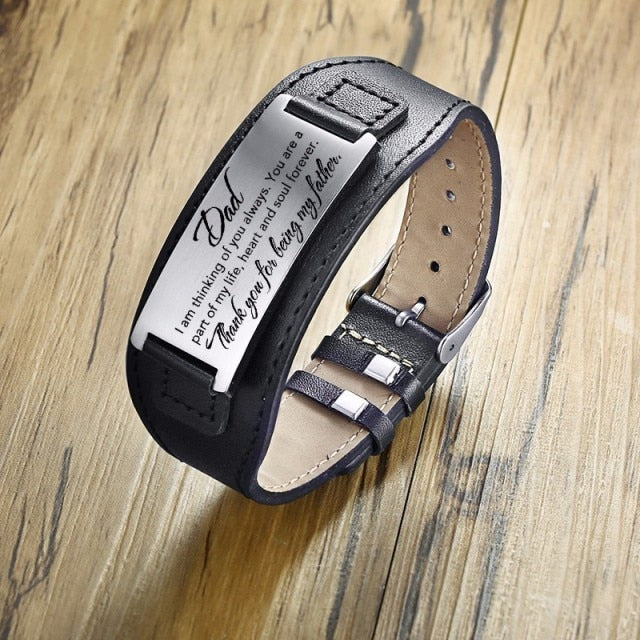 Genuine Leather Dad Bracelets With Engraving