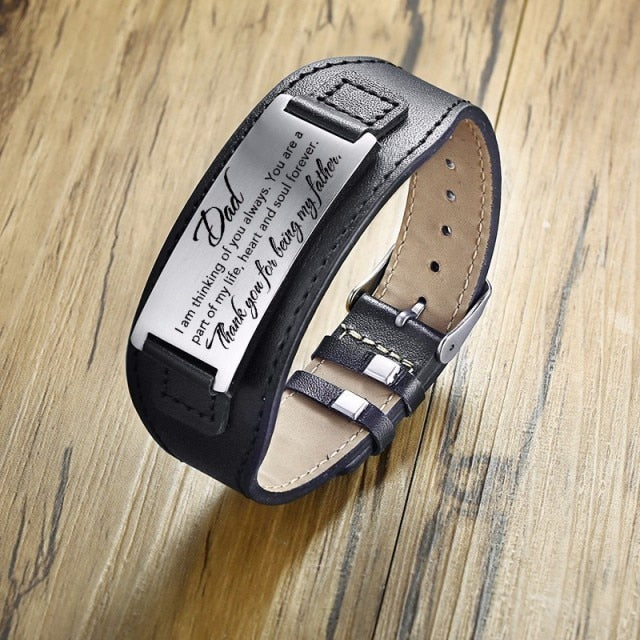 Genuine Leather Dad Bracelets With Engraving