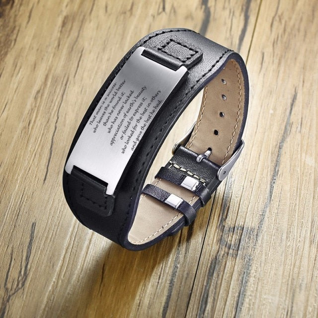 Genuine Leather Dad Bracelets With Engraving