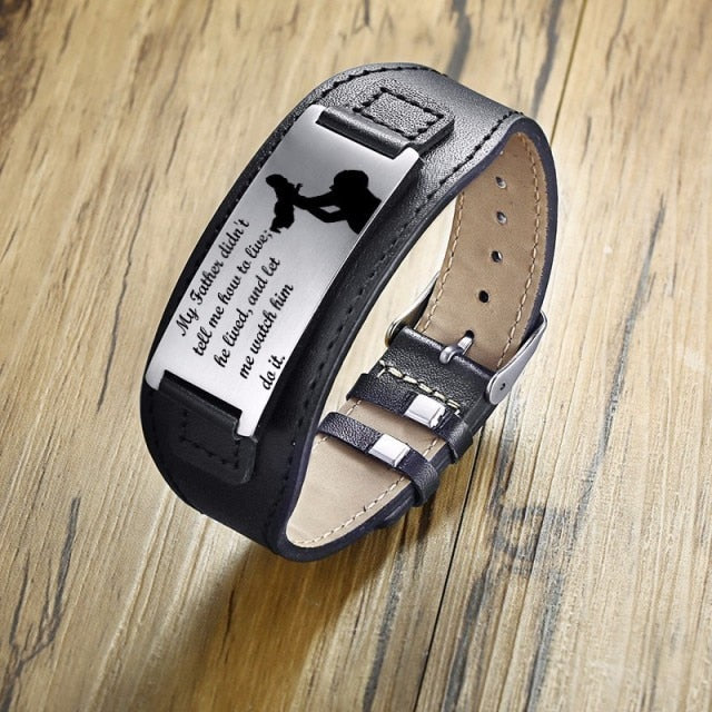 Genuine Leather Dad Bracelets With Engraving