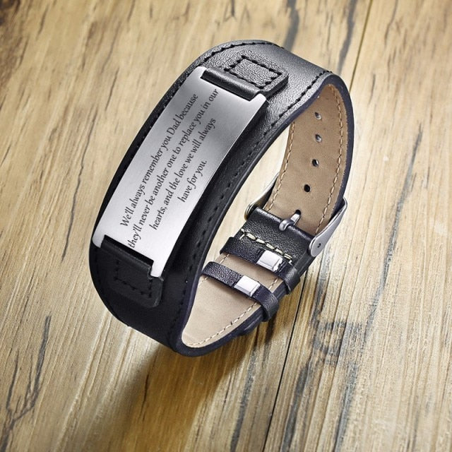 Genuine Leather Dad Bracelets With Engraving