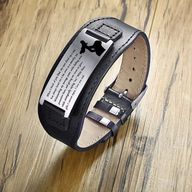 Genuine Leather Dad Bracelets With Engraving