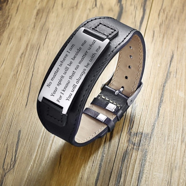 Genuine Leather Dad Bracelets With Engraving