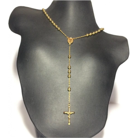 18k Gold Plated Cross Crucifix With Holy Mary Pendant Rosary Bead Necklace
